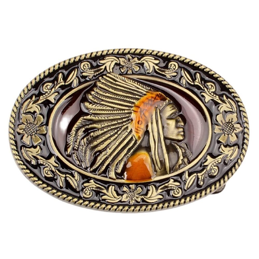 3687 Native American Indian Chief Belt Buckle , Indian Warrior Chief Head